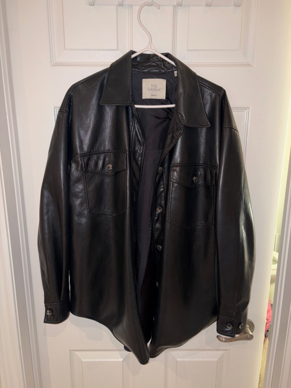 Aritzia Black Leather Button-Front Jacket